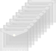 Documenti A5, 10 pezzi, 23 x 18 cm, tas con chiusura a clip, impermeabile per ufficio e scuola (7 fessure, trasparente)