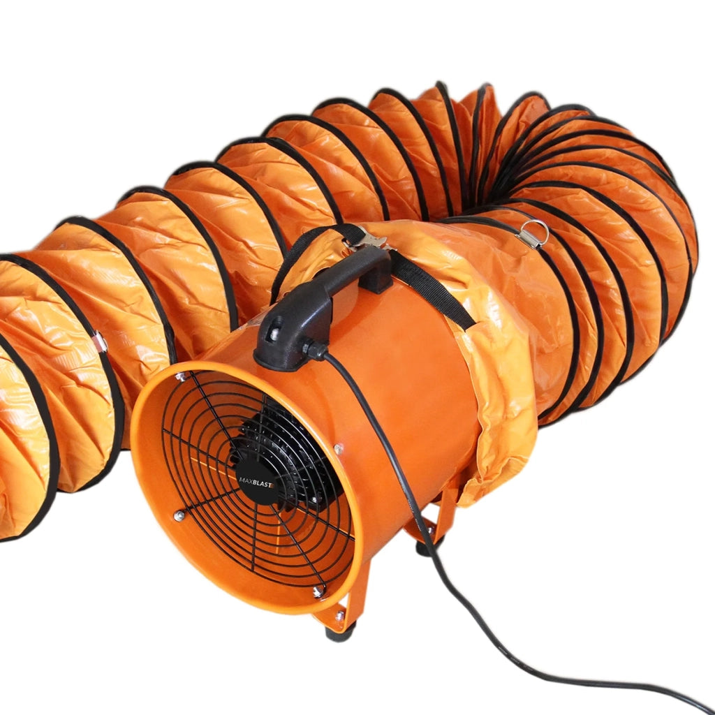 Ventilatore Estrattore Aria Industriale con Tubo Dotto Aspira Polveri e Fumo o Soffia Aria Pulita Ventola Reversibile - 300mm - Dotto 12m