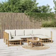 Set Salotto da Giardino 7pz con Cuscini Bianco Crema in BambÃ¹