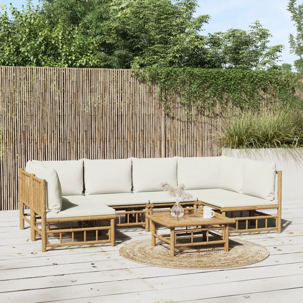Set Salotto da Giardino 7pz con Cuscini Bianco Crema in BambÃ¹
