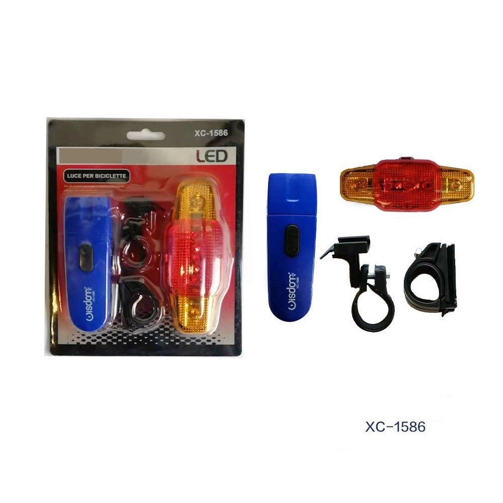 Trade Shop - Set Luce Bici Bicicletta Frontale Torcia Led Posteriore Sicurezza Ganci Xc-1586 -