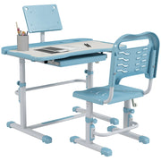 Scrivania bambini regolabile con cassetto scaffale angolo piano regolabile 80x49,5x82-104 cm ¨C Xylo ¨C Azzurro bianco