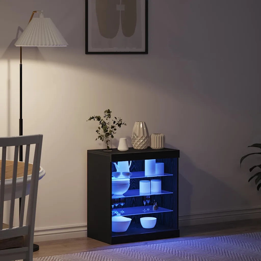 Credenza | Madia LED Rovere Nero 60,5 x 37 x 67 cm Legno multistrato