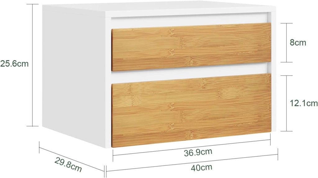Comodino camera da letto sospeso con lampada a sensore di movimento rimovibile e 2 cassetti, Comodino da parete per camera da letto e ingresso, 40x29.8x25.6cm, Bianco Naturale, FBT175-E-WN