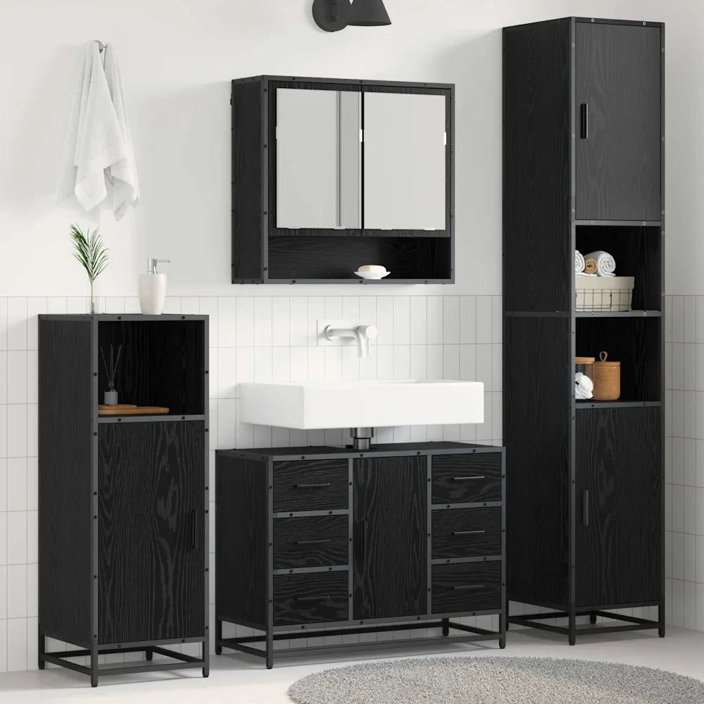 Set di mobili per il bagno 4 pcs Rovere Nero Legno multistrato