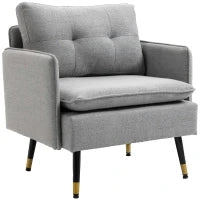 Poltrona Moderna in Tessuto con Seduta Imbottita e Gambe in Acciaio, 76x68x80 cm, Grigio