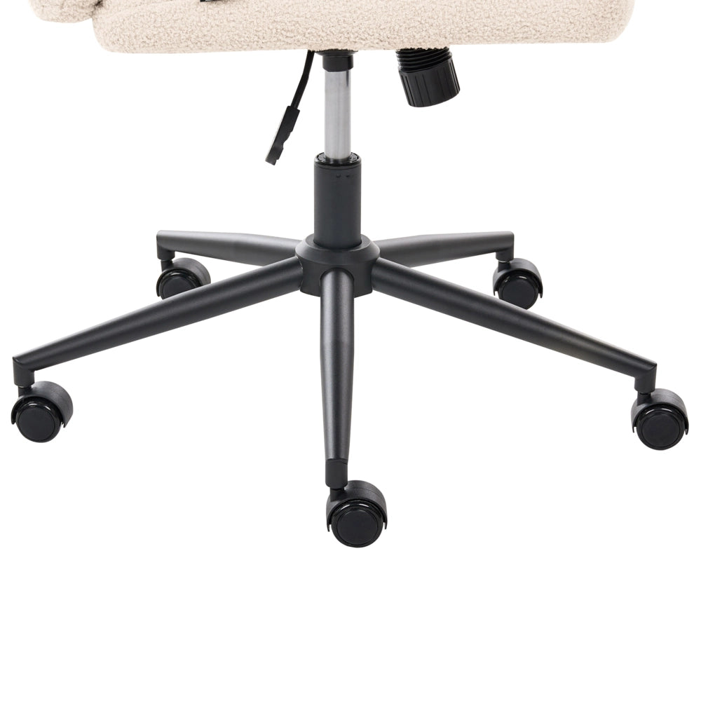 Sedia da scrivania per ufficio Boucle Rivestimento ampio senza braccioli Seduta pneumatica Base girevole inclinabile beige chiaro