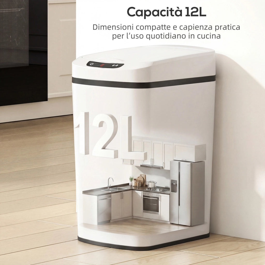 Cestino Pattumiera a Infrarossi 12L ¨C Xylo ¨C Acciaio Inox Bianco 28x22x41cm