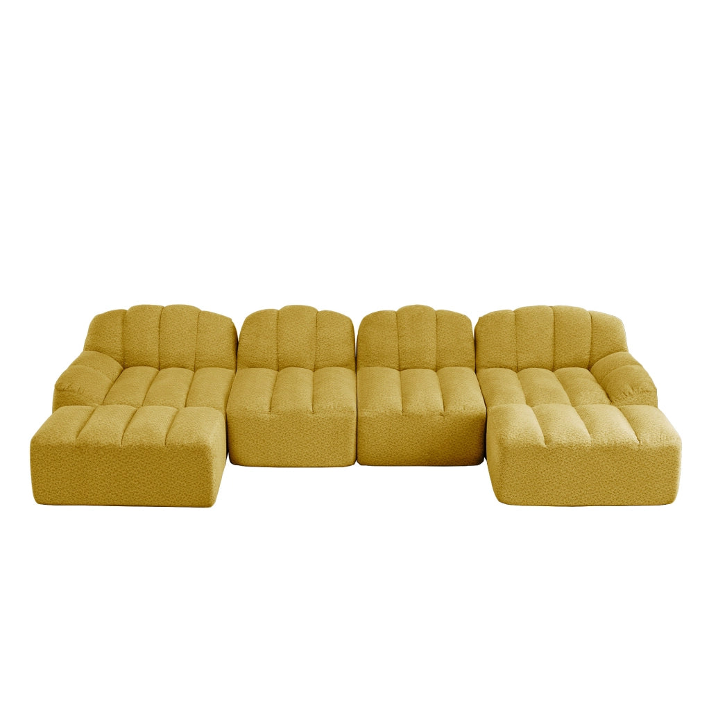 Divano modulare 4 posti con 2 pouf; configurazione a U o L; in fleece granulato giallo