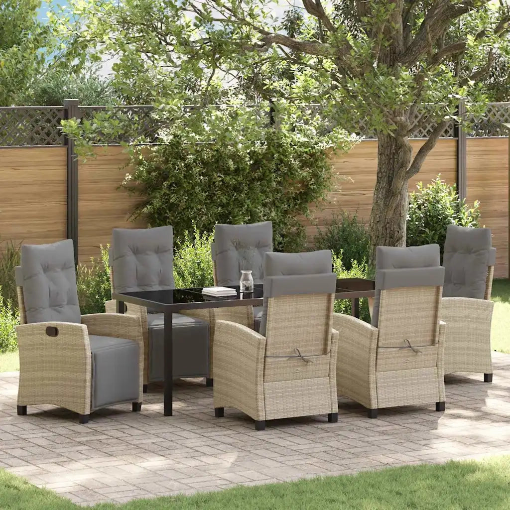 Set da Pranzo per Giardino con cuscino 7 pcs Beige polyrattan 3380454