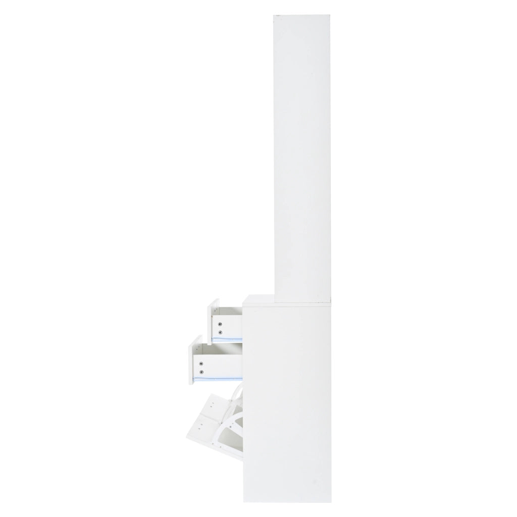 Mobile da ingresso con asta; specchio; 2 cassetti; 2 scarpiere a ribalta e 3 ganci; MDF; bianco; 110x34x185 cm