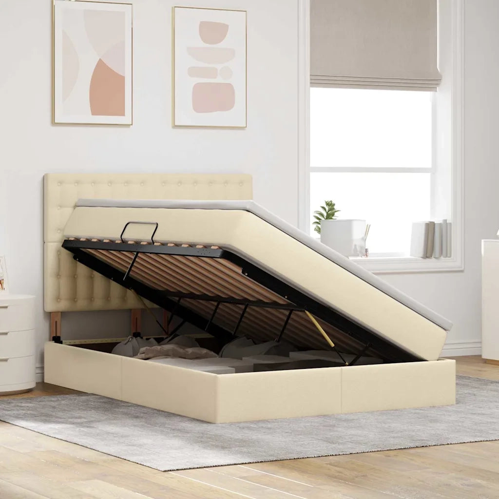 Letto con contenitore LED e materasso Crema 140 x 200 cm