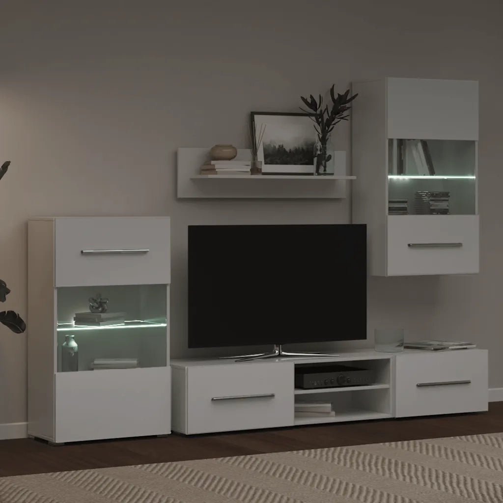 Mobile TV a Parete con Vetrina 5 pz Illuminazione LED Bianco 243863