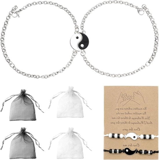 Set di bracciali Yin Yang - bracciale Tai Chi regolabile - bracciale emotivo regalo - metallo 18CM-26CM.