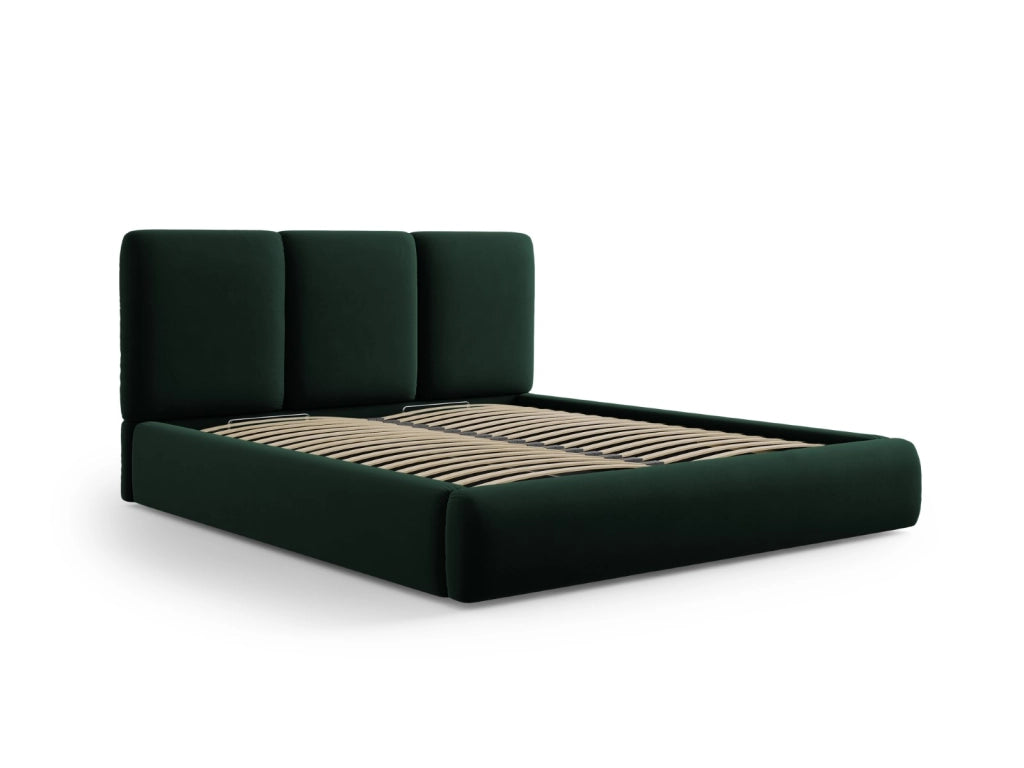 Cosmopolitan Design - Letto a cassettone con testiera "Nicolas" 180x200cm in velluto verde bottiglia 