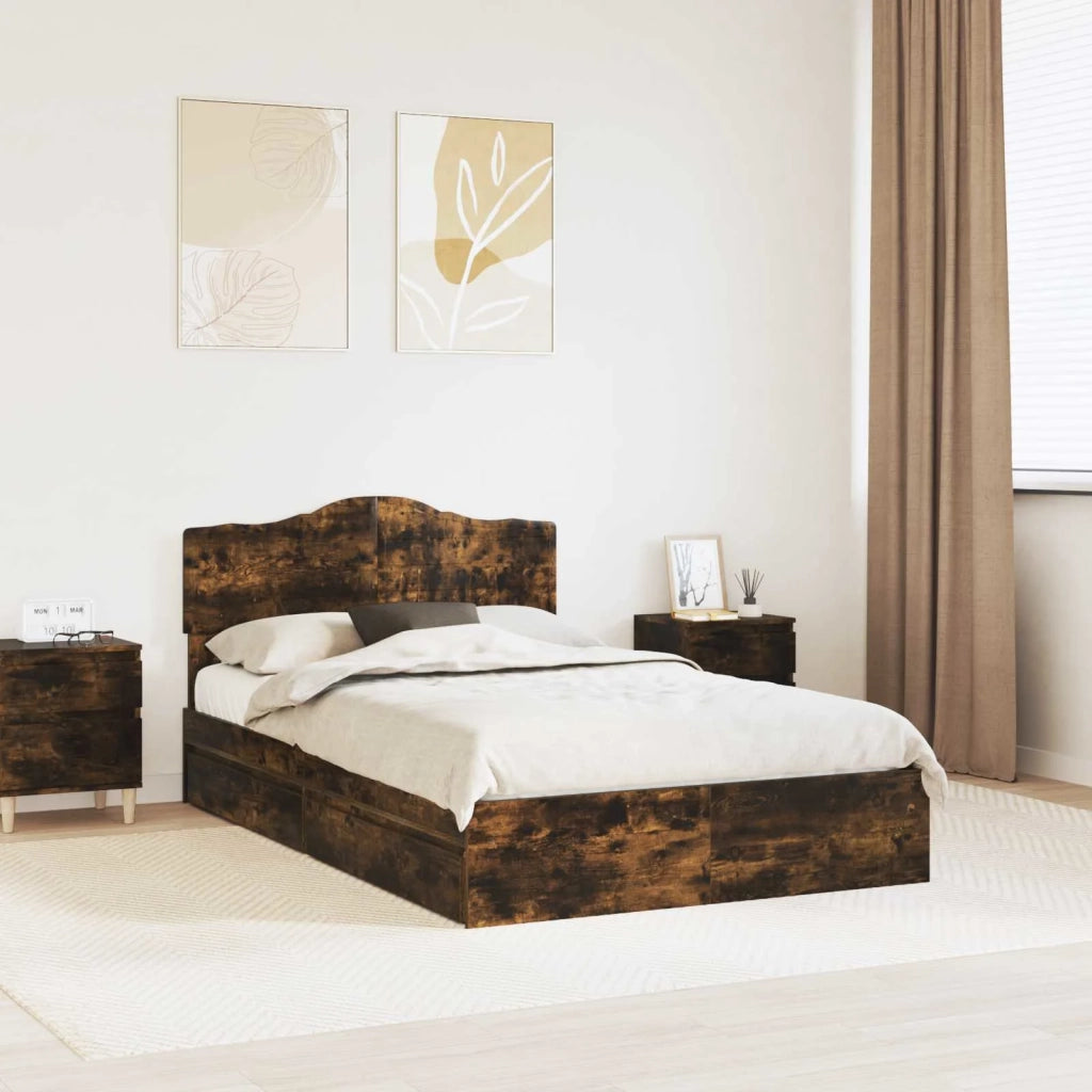 Letto matrimoniale | Letto per adulti | Letto con Contenitore con testiera Rovere fum¨¦ 135 x 190 cm