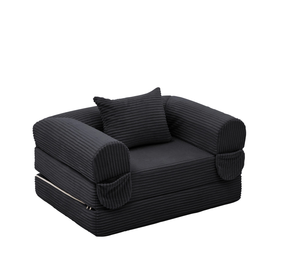 DIVANO LETTO 2 in 1 pieghevole in tessuto corduroy nero con cuscino