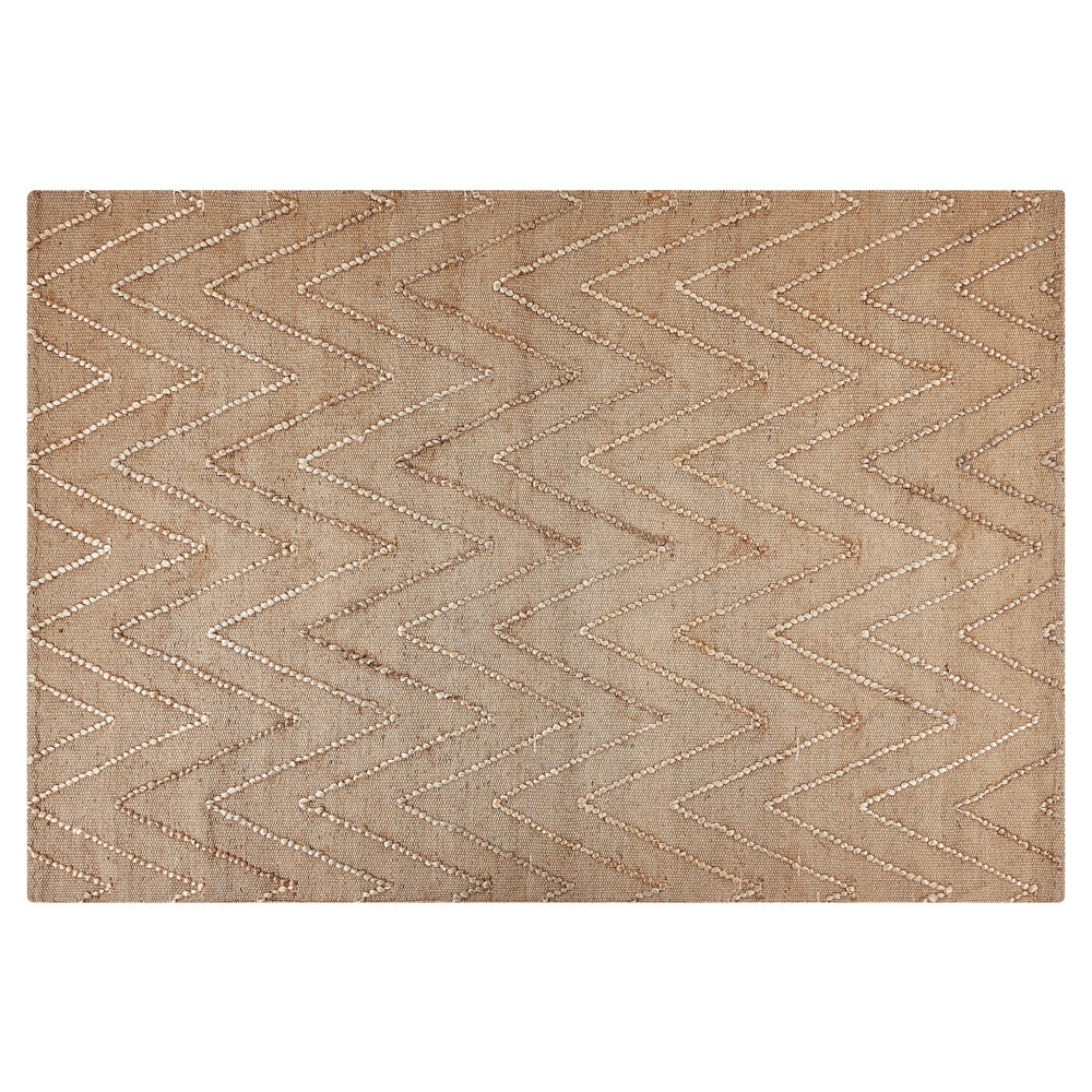 Tappeto in iuta beige con motivo a zigzag beige 140 x 200 cm fatto a mano soggiorno camera da letto stile boho