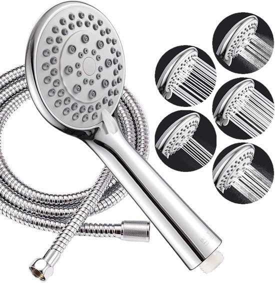 Douche a mano con 5 modalità di massaggio - tubo in acciaio inossidabile - cromato