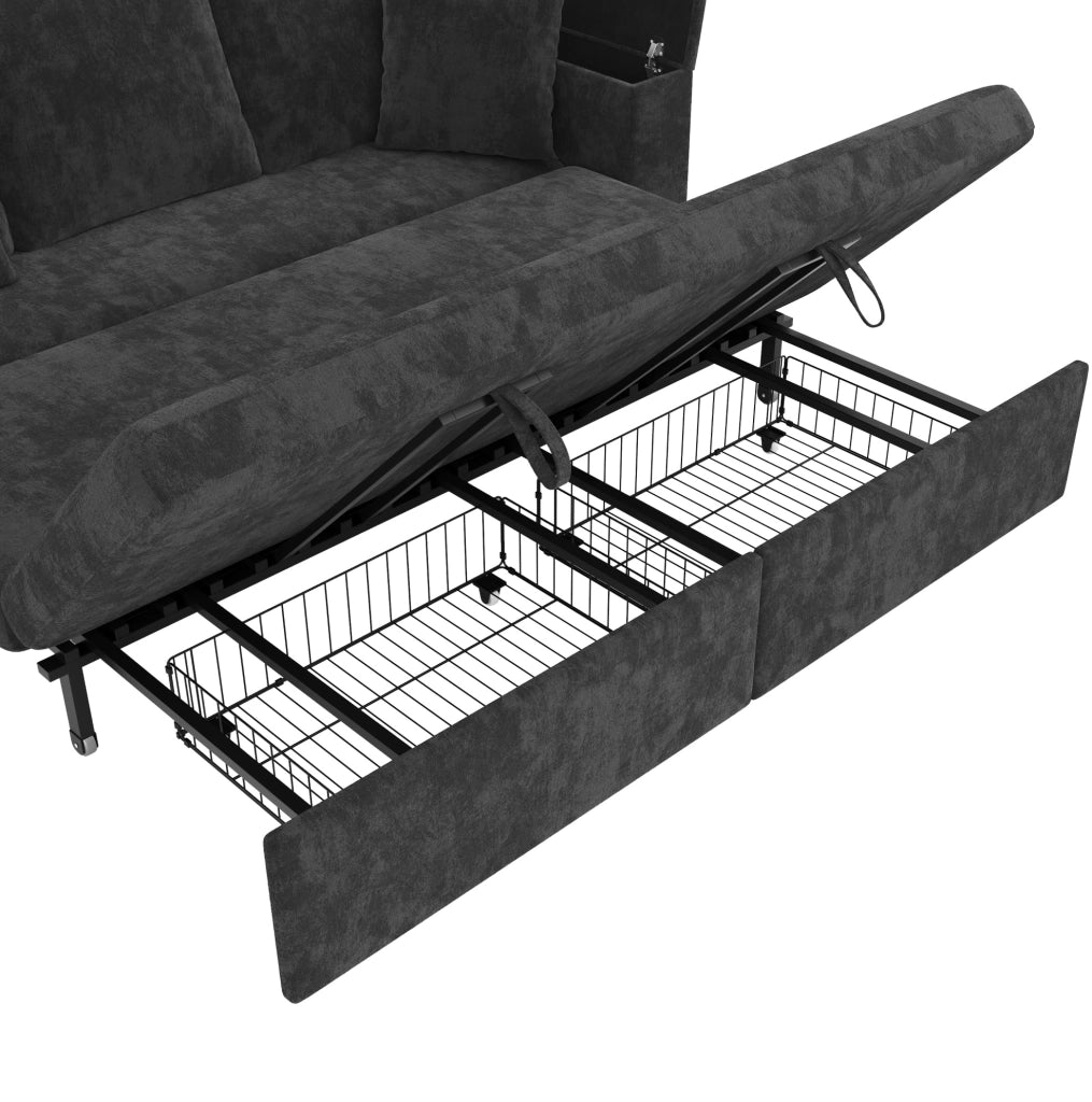 Divano 3 posti trasformabile con funzione letto; USB e Type-C; 210;5 x 192 x 93 cm; grigio