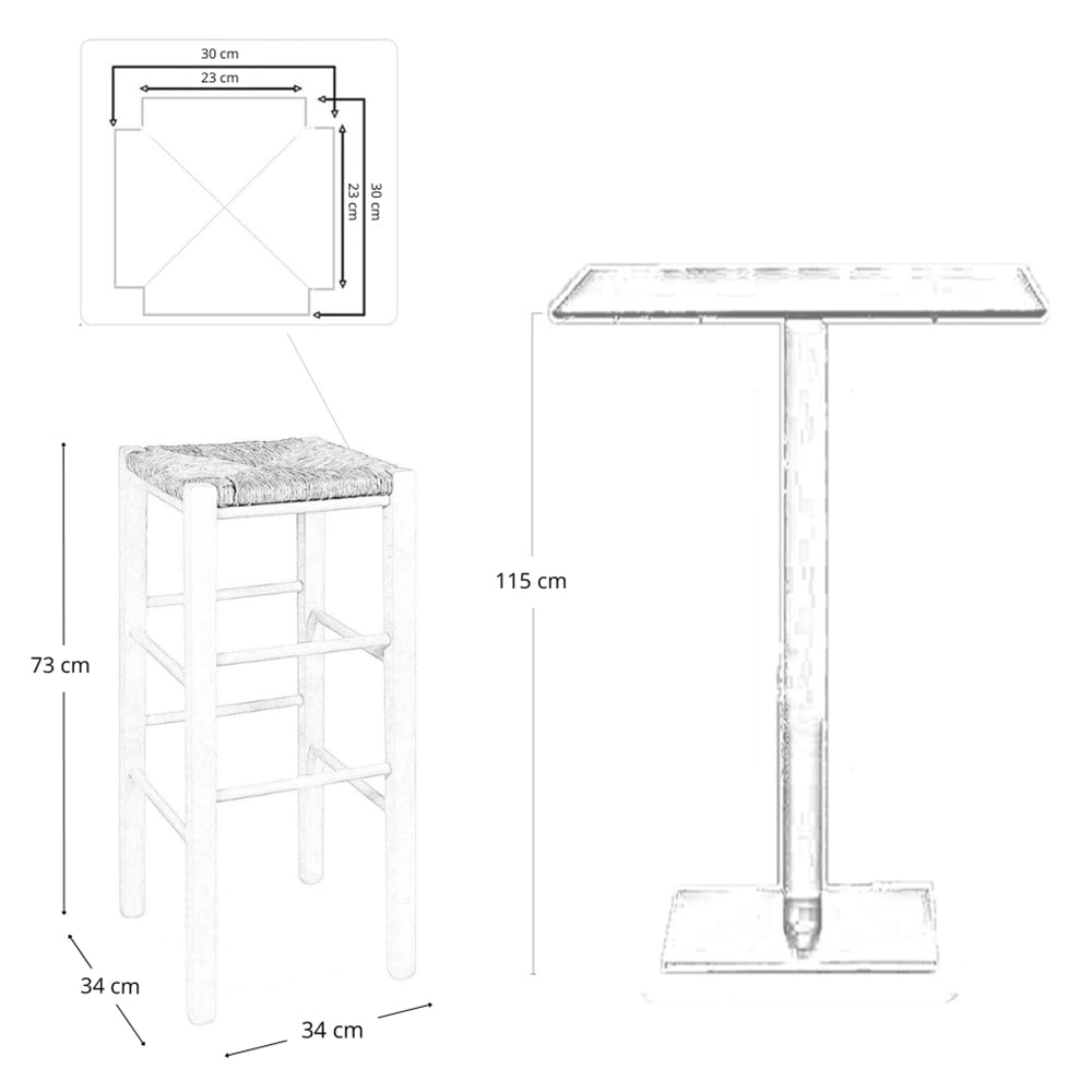 Sgabello bar h 73 cm in legno grezzo da dipingere seduta quadrata in paglia