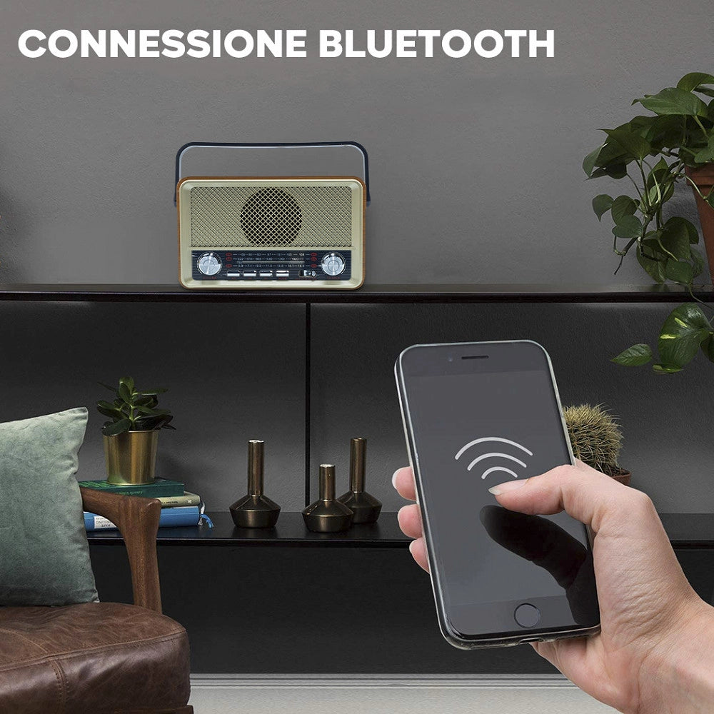 Trade Shop - Radio Fm Retro Wireless Altoparlante Mp3 Portatile Bluetooth Usb Aux Tf Q-sy500 -