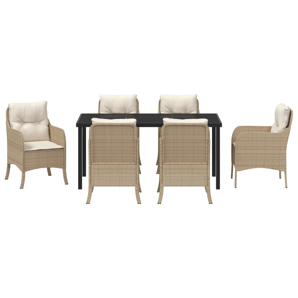Set da Pranzo da Giardino 7 Pezzi con Cuscini Beige in Polyrattan
