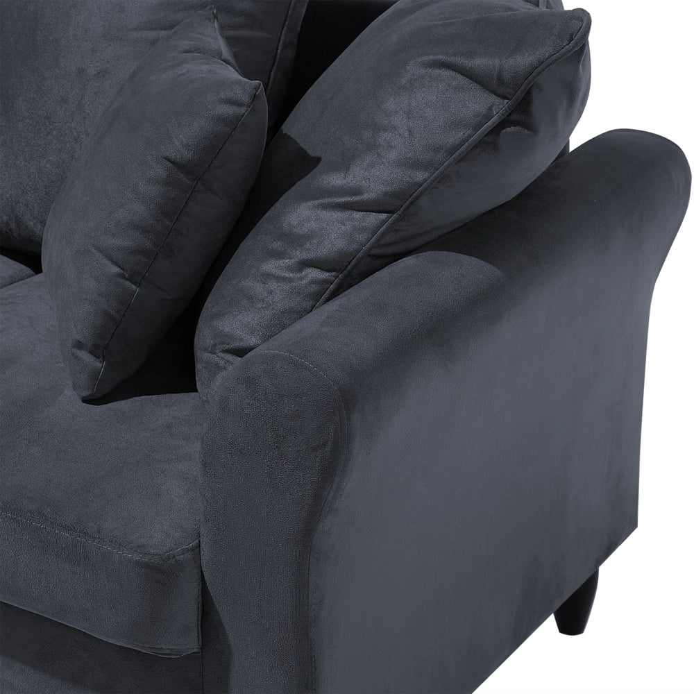 Divano in velluto color grigio e legno massello 3 posti cuscini aggiuntivi moderno tradizionale soggiorno