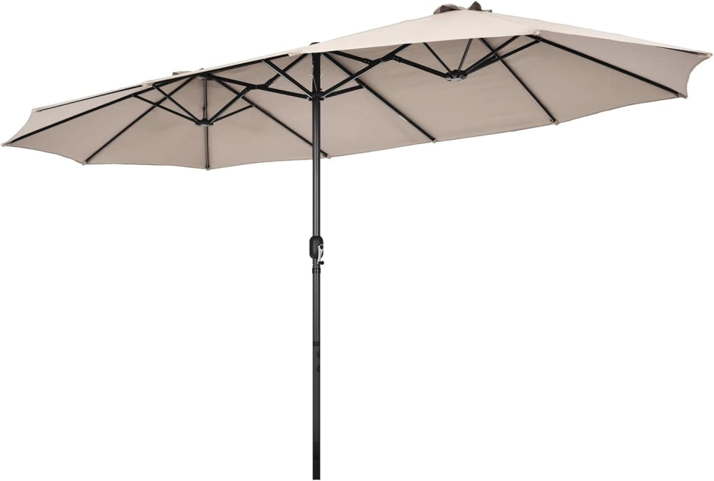 Ombrellone Doppio Giardino 470 cm, Rectangolare, Antivento, Protezione UV, Manovella, 12 Stecche, per Giardino Piscina Terrazza, 470 x 280 x 245 cm (Beige)