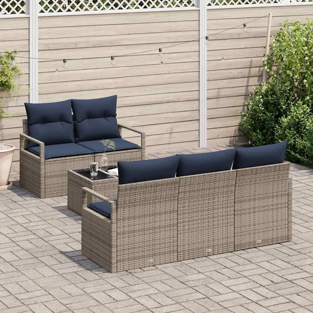 Set di divani 6 pcs Grigio e Blu Navy polyrattan