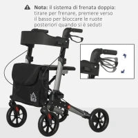 Deambulatore Pieghevole in Allumino ad Altezza Regolabile con Borsa, 64x67x80-92 cm, Nero e Argento