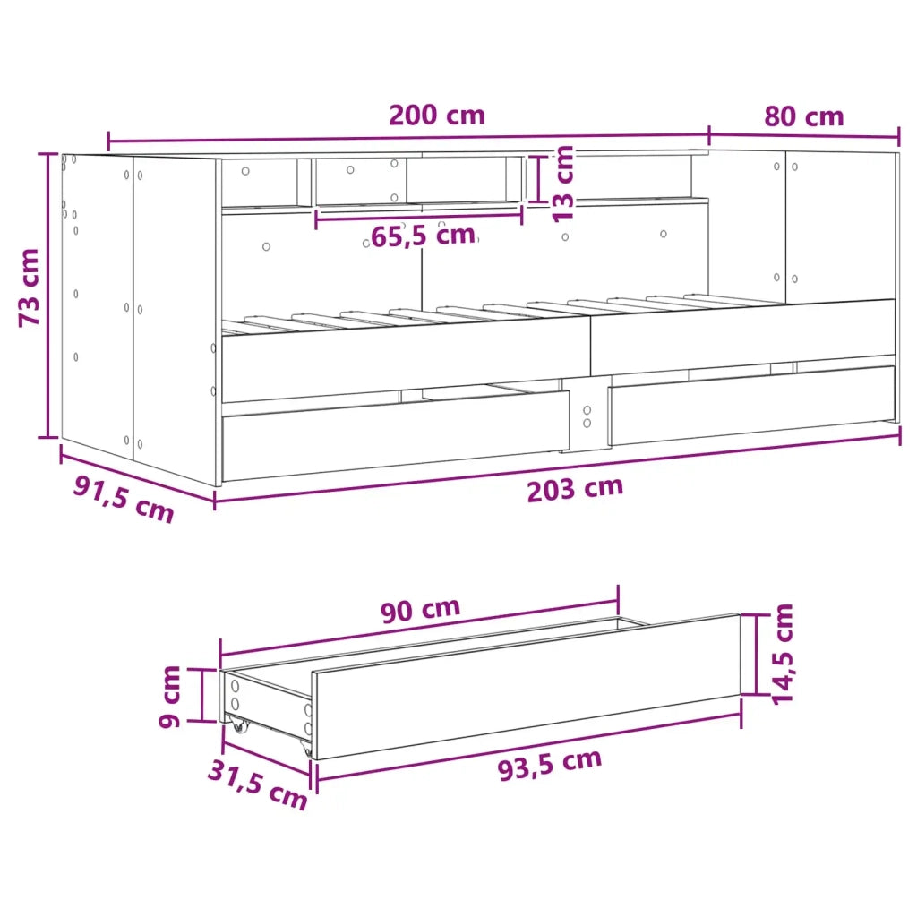 Telaio del letto con storage Legno antico 80 x 200 cm 3429640