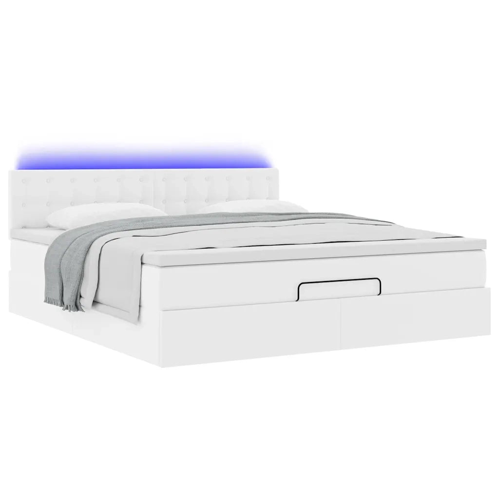 Pouf Letto con Materassi e LED Bianco Puro 160x200cm Similpelle