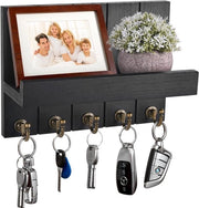 Decorazione per chiavi con pannello in legno e 5 ganci per chiavi per ingresso, soggiorno, camera da letto e salotto in nero.