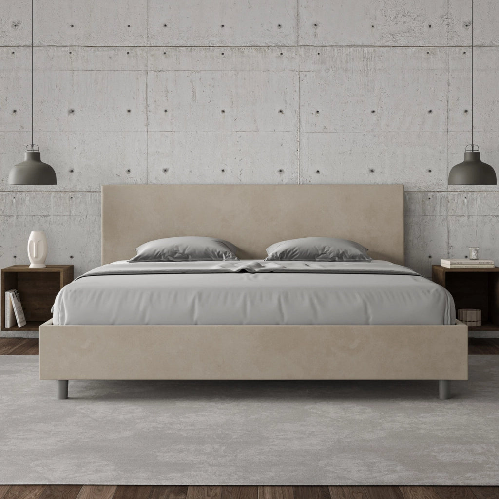 BS COM Letto contenitore imbottito 180x210 microfibra sabbia