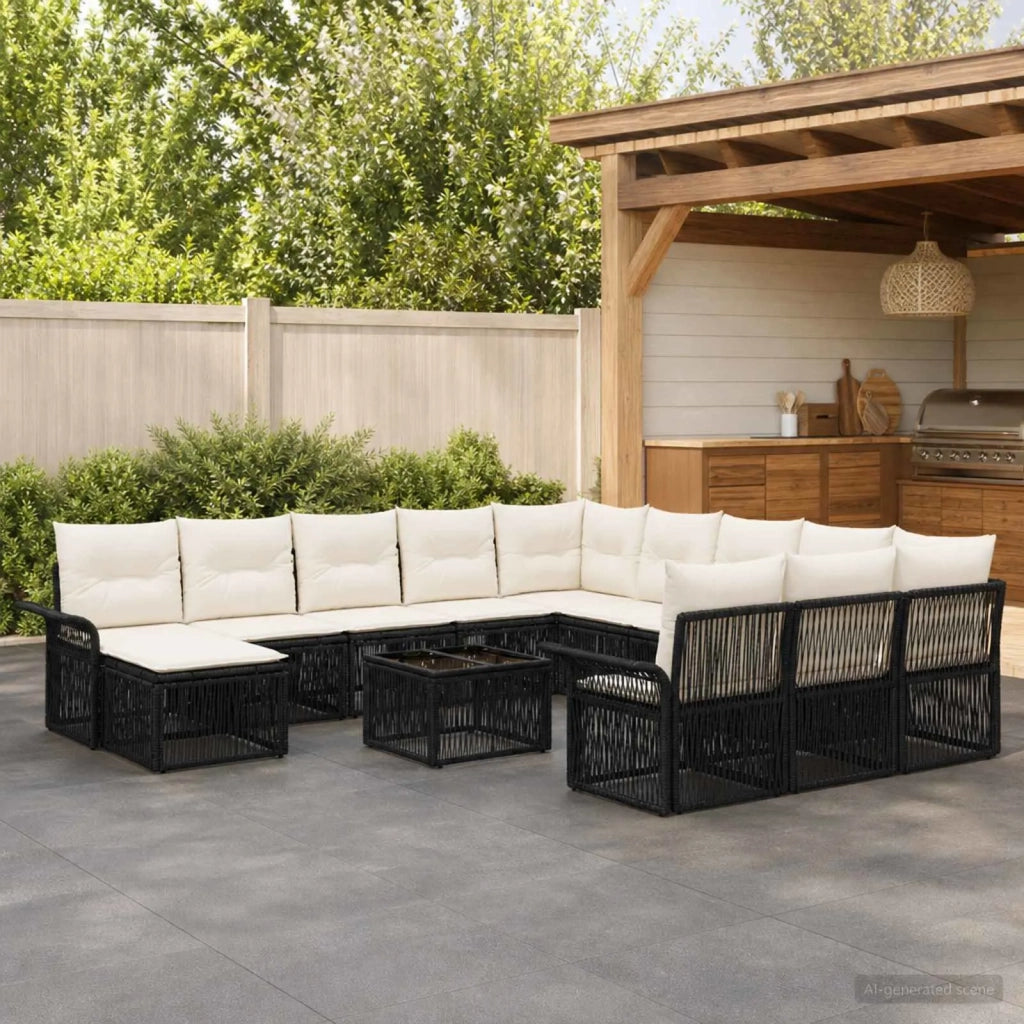 Set Divano da Giardino 13 pz Nero e Bianco Crema polyrattan 3435037