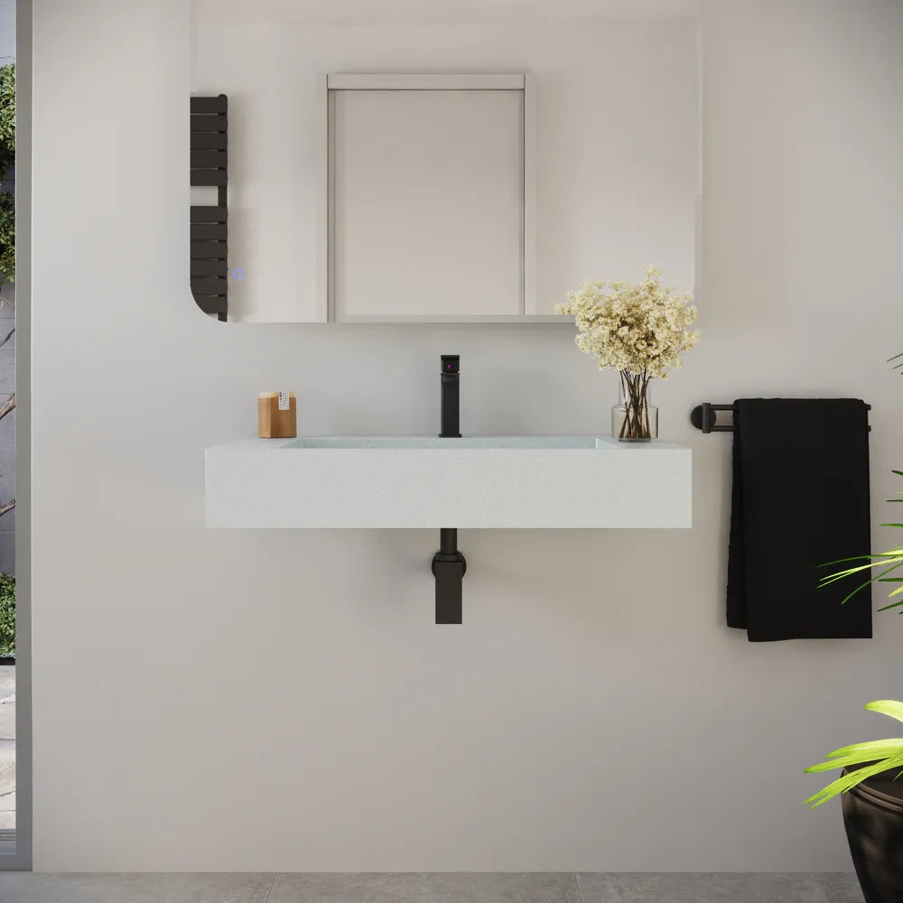 Lavabo sospeso a muro rettangolare 90x48x13 cm in microcemento bianco | Tasman