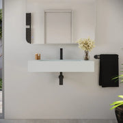 Lavabo sospeso a muro rettangolare 90x48x13 cm in microcemento bianco | Tasman