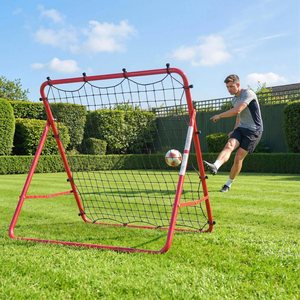 Rete Rimbalzo Calcio Portatile ¨C Xylo ¨C 5 Angoli Regolabili Acciaio Nylon 103x72x89cm Rosso