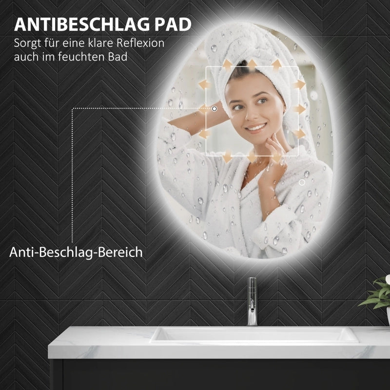 SPECCHIO Asimmetrico 70 x 50 cm Argento con LED e funzione anti-appannamento