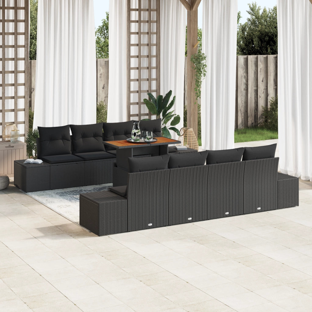 Set di divani da giardino a 7 pezzi con cuscini in rattan nero di