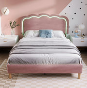 Letto imbottito matrimoniale 140x200 cm con testiera LED regolabile rosa in velluto