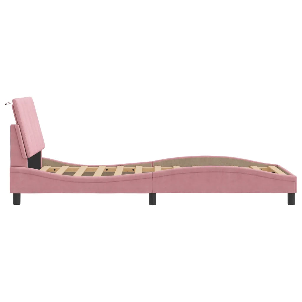 Giroletto con LED senza Materasso Hanko Rosa 80x200 cm in Velluto