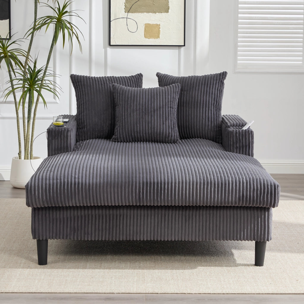 Divano Angolare con Chaise Longue e Contenitore ¨C MINIMAL ¨C Velluto a Coste, LED, USB