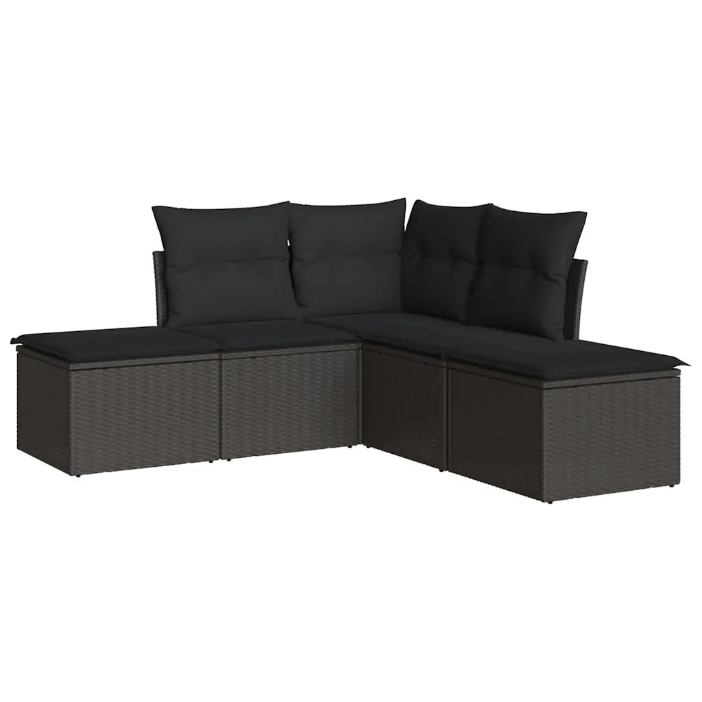 Set Divani da Giardino 5 pz | Set Salotto da Giardino con Cuscini in Polyrattan Nero