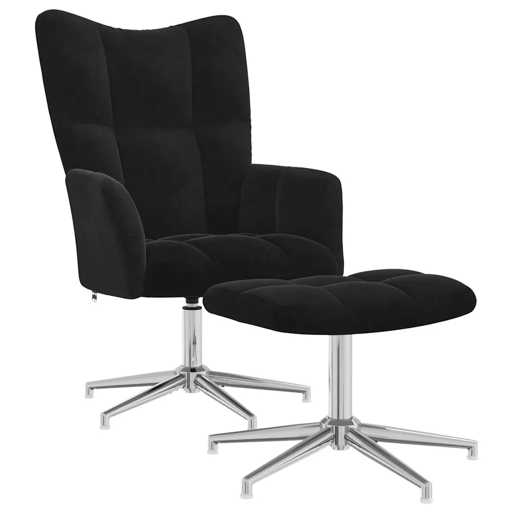 Poltrona Relax | Sedia Relax con Poggiapiedi Nero in Velluto