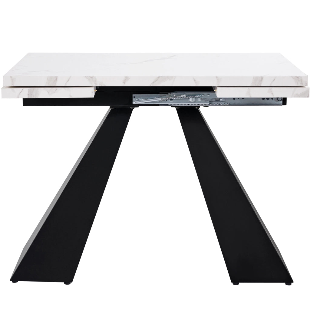 Tavolo da Pranzo Allungabile con Gambe Regolabili in MDF e Metallo 99-159 x 74 x 77 cm Bianco e Nero