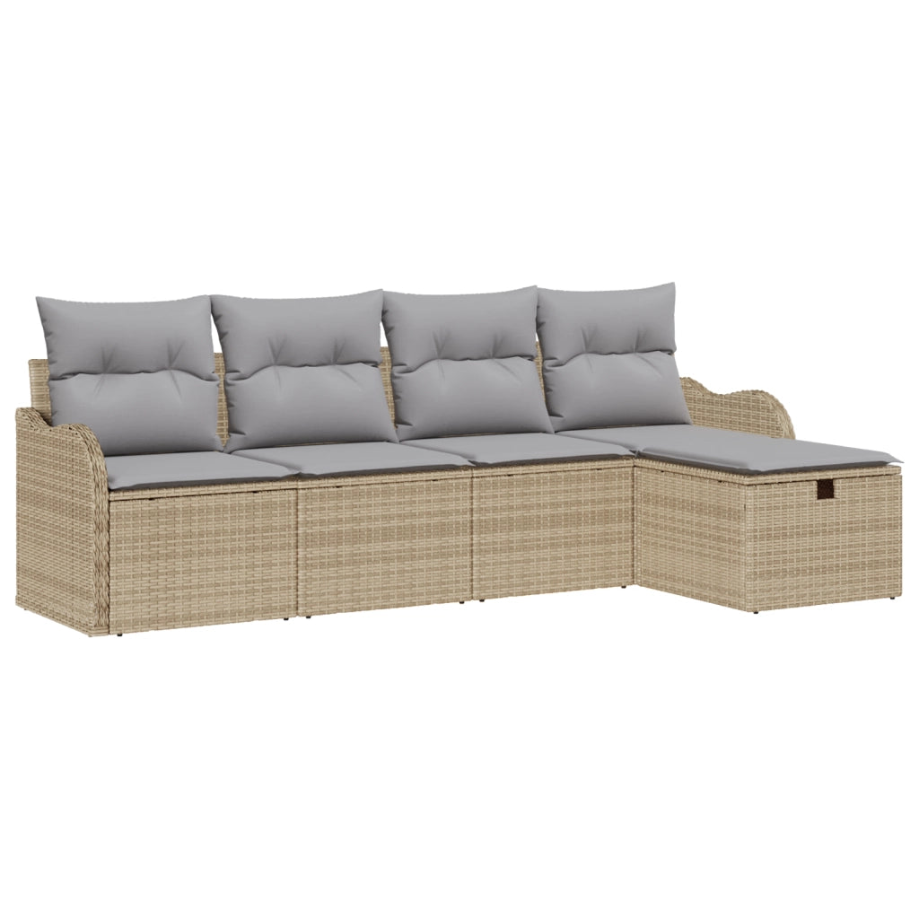 Set Divano da Giardino 5 Pezzi con Cuscini Beige Rattan Polietilene