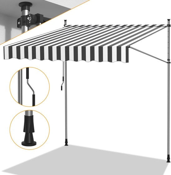 Ombrelloni senza foratura per terrazza e balcone – Marcia per balcone regolabile a mano con manubrio 200cm Grigio Bianco