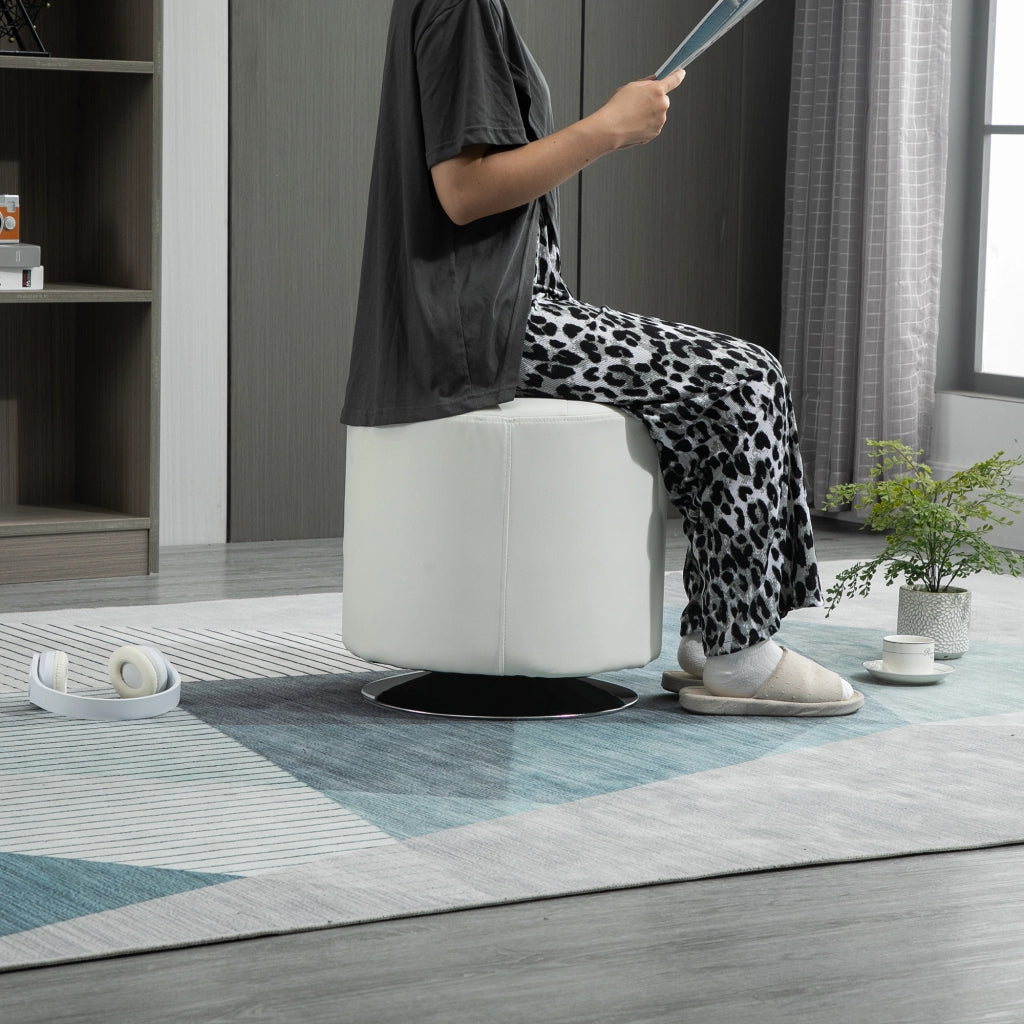 Poggiapiedi rotondo imbottito con base in acciaio ¨C zephmum ¨C ? 45,5x44,5 cm, bianco